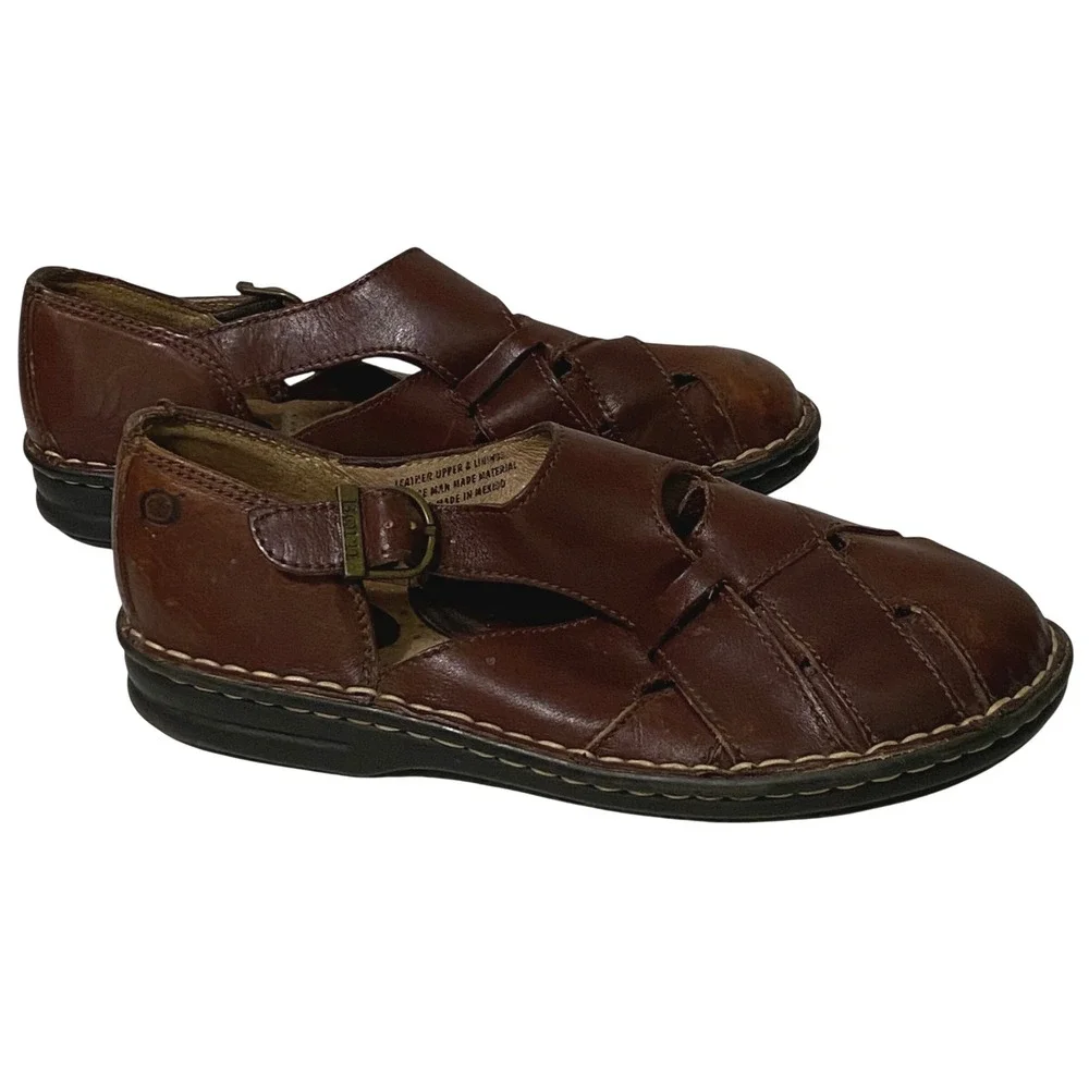Born Mens Brown Leather Fisherman Sandals Closed Toe Buckle Shoes Size 10